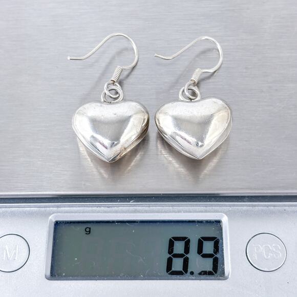 Puffy Heart Dangle Earrings | Vintage Sterling Silver 925 | Romantic Gift - Picture 5 of 5